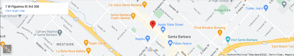 Map showing location near Santa Barbara landmarks.